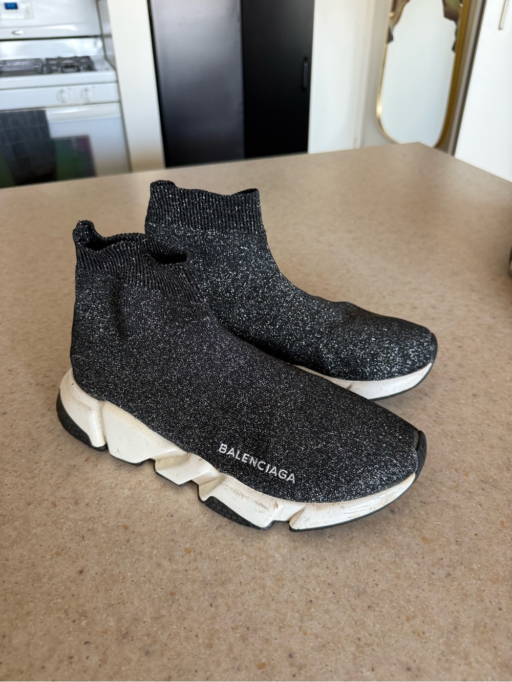 Balenciaga Black Sparkle Speed Trainer Sneakers